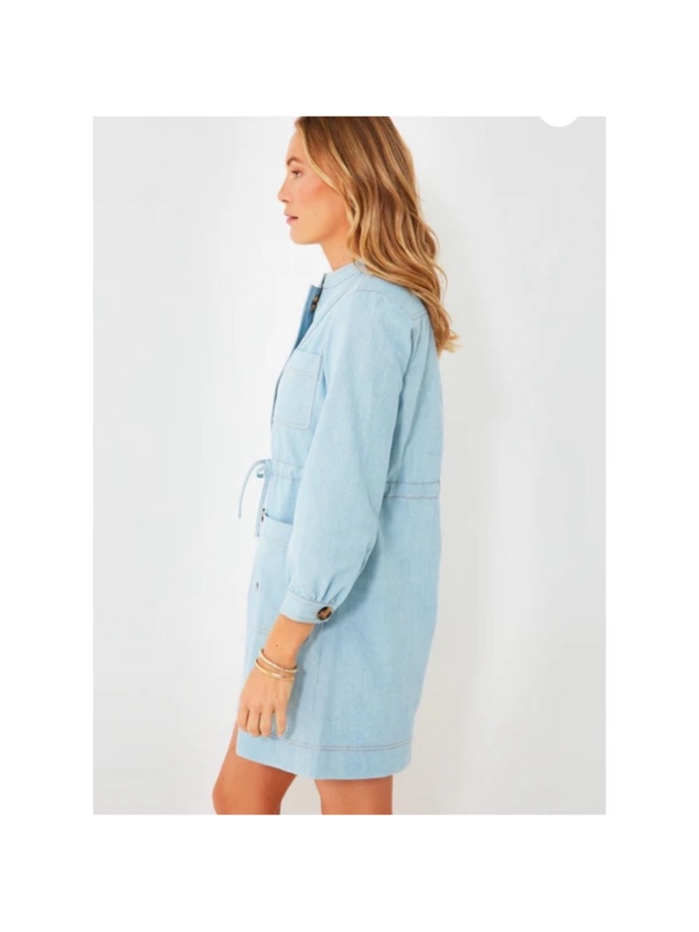 Tuckernuck Crosby Chambray Dress Button Front Tie Waist Pockets Light Blue - Picture 8 of 15